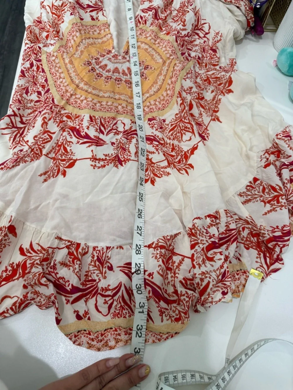 Free People Bohemian Ruffle Tunic Top Small Cream Red Festival Blouse - Picture 10 of 11